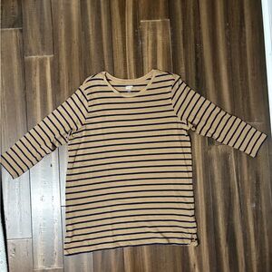 Land's End Sz XL Plus Striped Tan Black Long Sleeve Crew Round Neck Top Gorp